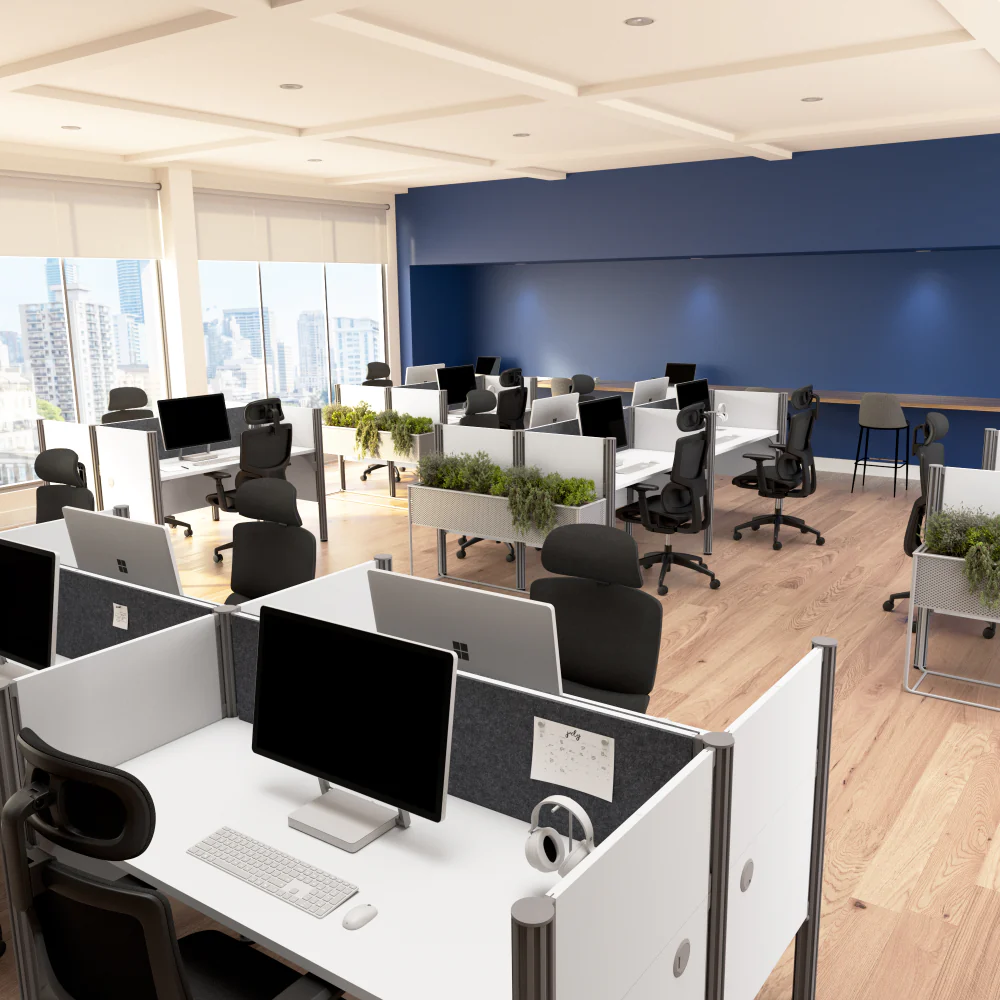 ProBiz Double Cubicle Desk for Office with Low Privacy Panels and Tackboard - Image 3