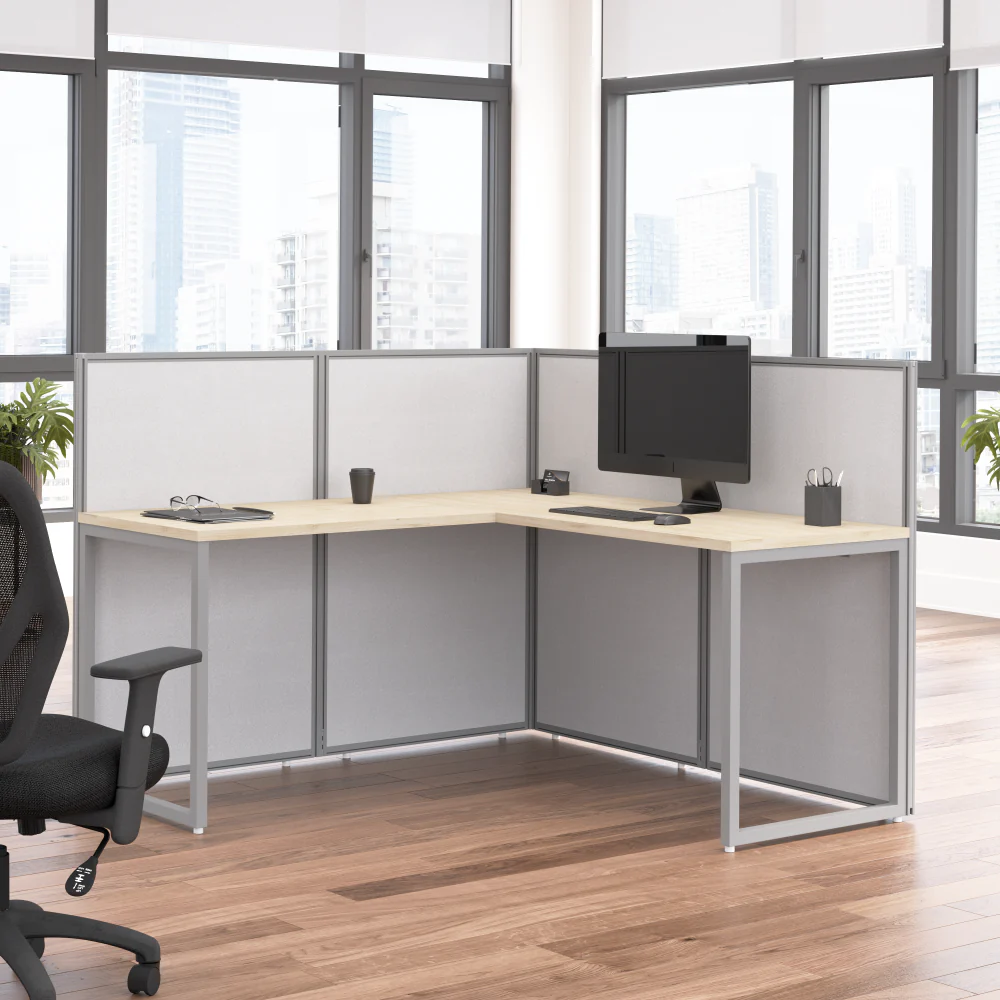 Easy Office 60W L Shaped Cubicle Desk Workstation with 45H Panels - Image 11