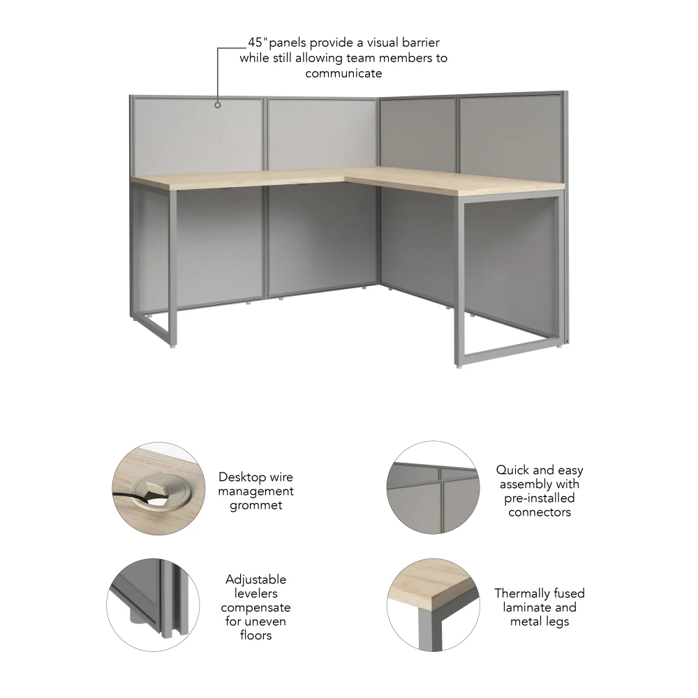 Easy Office 60W L Shaped Cubicle Desk Workstation with 45H Panels - Image 15