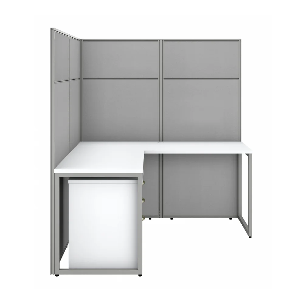 Easy Office 60W L Shaped Cubicle Desk with File Cabinet and 66H Panels - Image 3