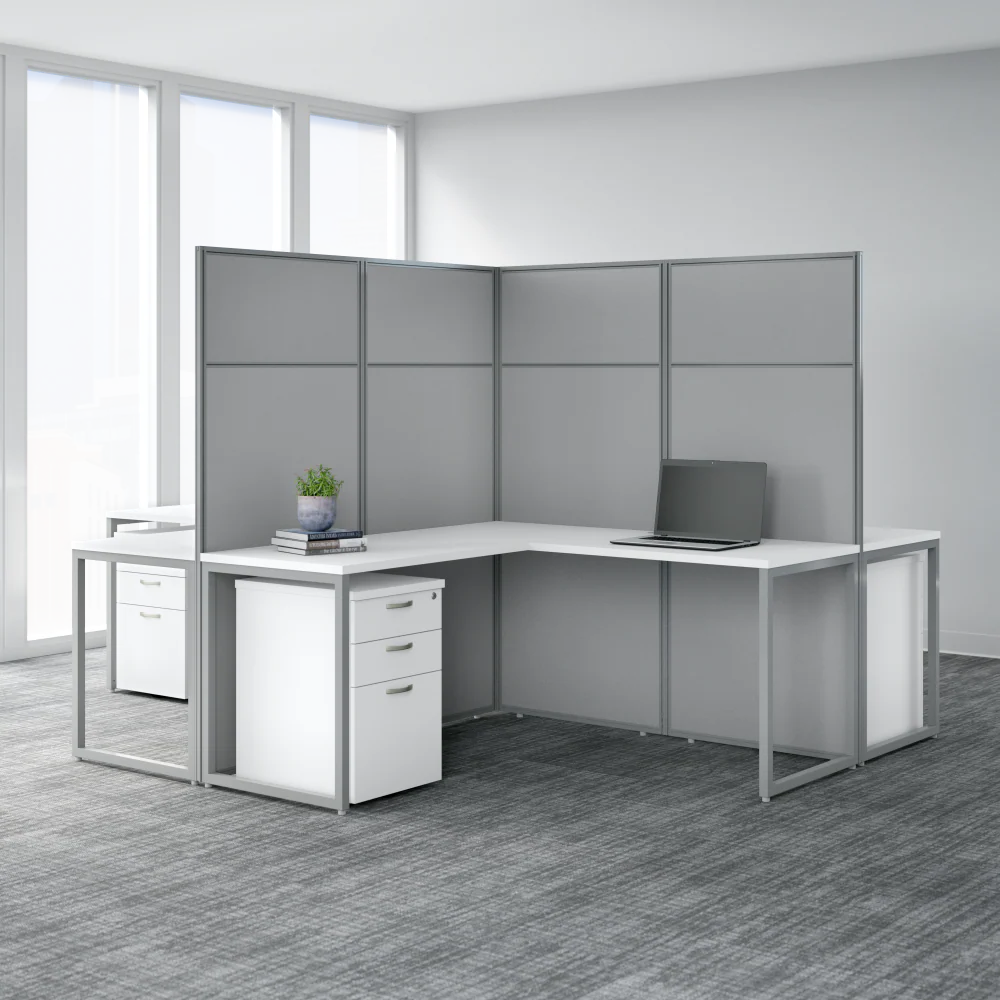 Easy Office 60W L Shaped Cubicle Desk with File Cabinet and 66H Panels - Image 4