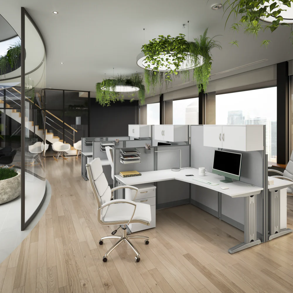 Office in an Hour 65W L Shaped Cubicle Desk with Storage, Drawers, and Organizers - Image 11